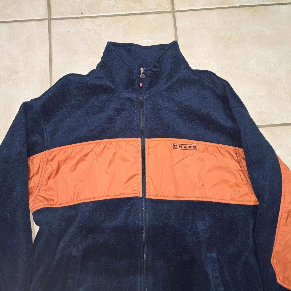 Chaps Men's large Orange and Navy Fleece Jacket